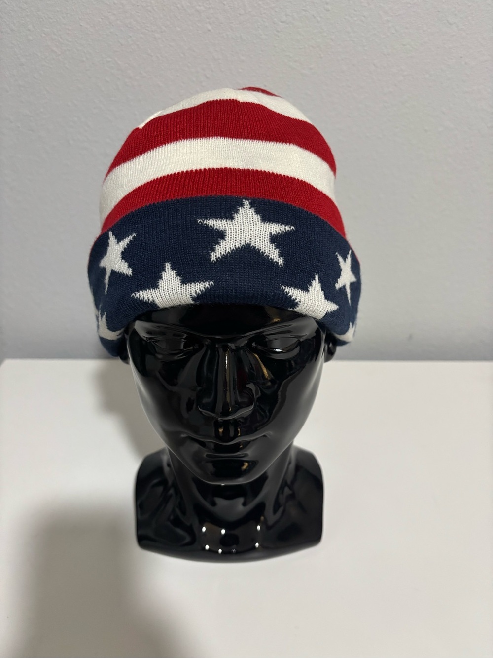 Reversible American Flag Knit Beanie Hat - Red White Blue